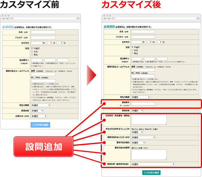 応募フォームカスタマイズ